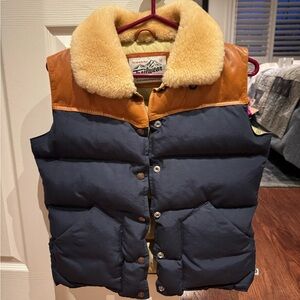 Penfield Tan leather and Blue Puffer Vest
